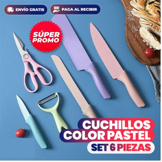 Juego de 6 cuchillos de cocina profesionales con Recubrimiento Antiadherente